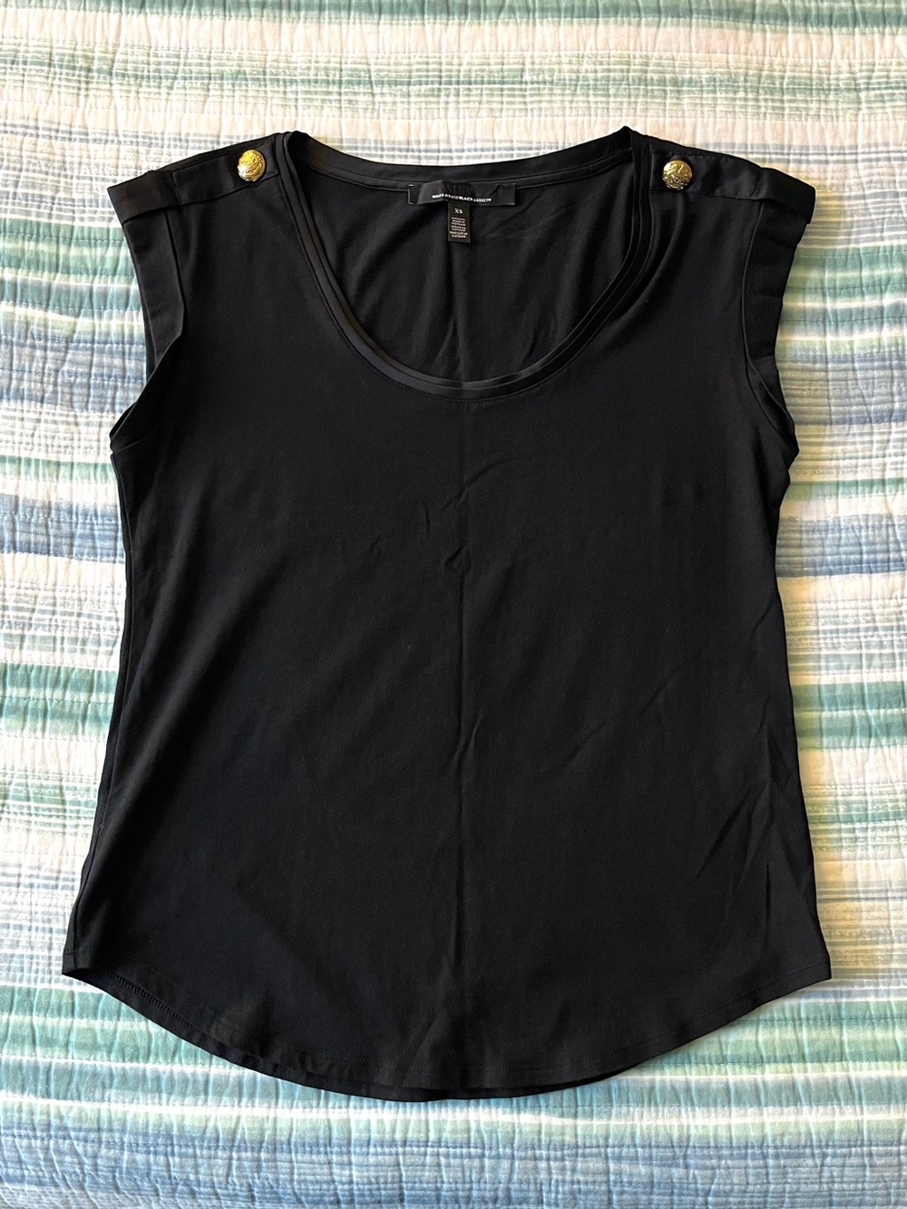 WHBM Black Sleeveless Top with Gold Button Accents 10069
